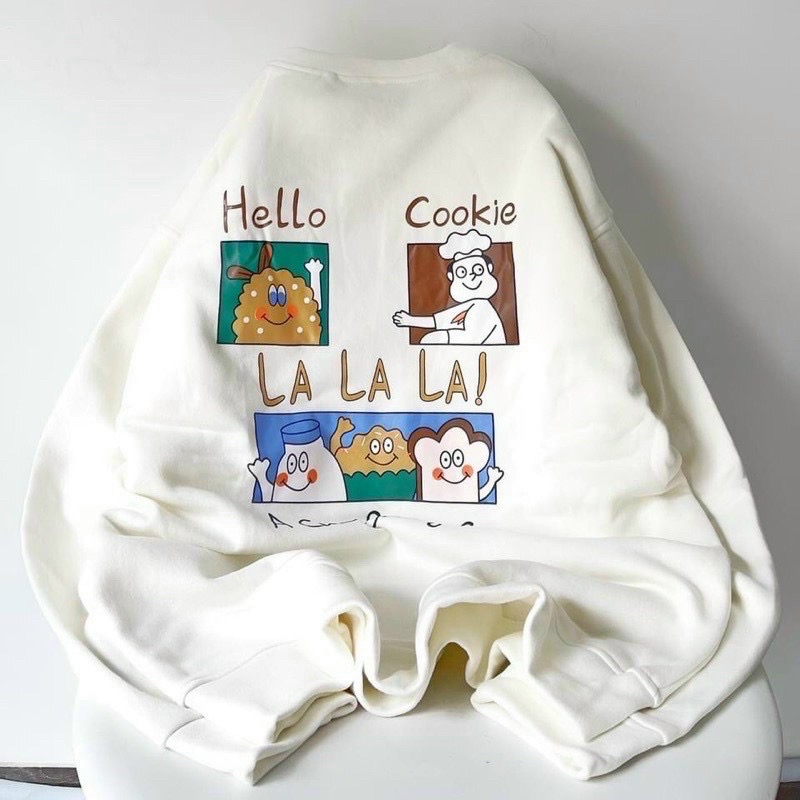 Áo khoác nỉ sweater unisex tay phồng form rộng in chữ cookie