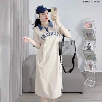 Đầm thun suông cotton khô in chữ (CDC31) CHIBEST #149k