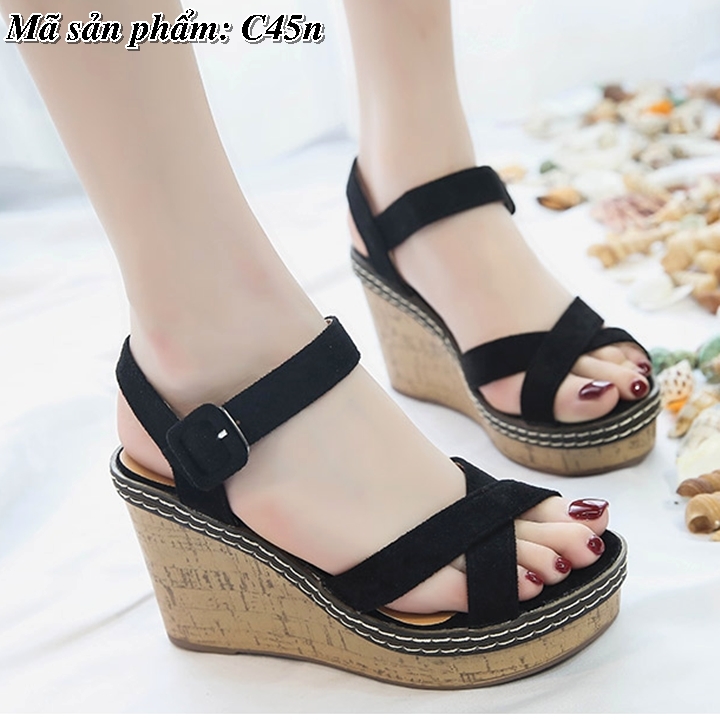 Sandal đế xuồng quai chéo 7cm siêu nhẹ C45