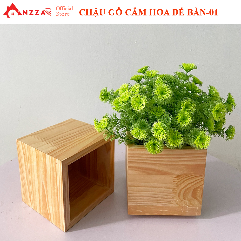 Chậu gỗ để bàn, chậu gỗ cắm hoa, cây để bàn CG-01