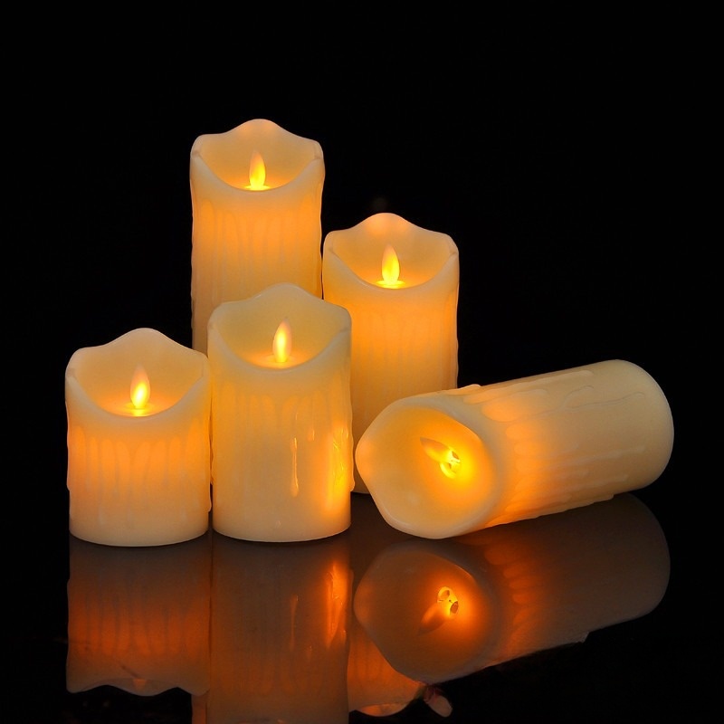 Nến điện tử đèn cầy điện tử vỏ nhựa hoa văn chảy đường kính 7,5cm