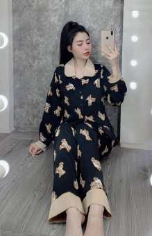 Bộ ngủ gấu dài tay , Bộ đồ ngủ nữ tay dài quần dài , đồ bộ tay dài nữ pijama lụa mango mặc nhà