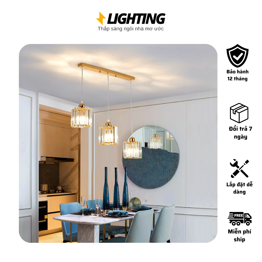 Đèn thả trần - đèn thả bàn ăn hoạ tiết pha lê sang trọng - 3 chế độ sáng kèm điều khiển từ xa - bảo hành 12 tháng
