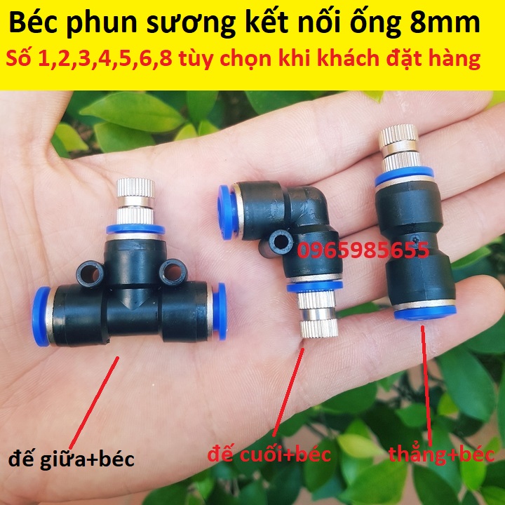Béc phun sương làm mát inox số 1,2,3,5,6,8 kèm chân nối nhanh 8mm béc phun sương làm mát,tưới lan béc phun sương hàng loại 1