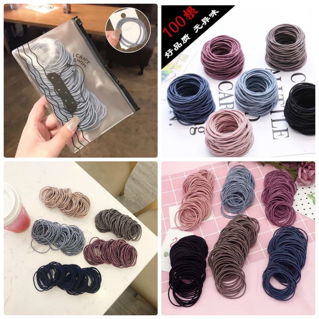 Sét dây buộc tóc 100 dây có túi zip - set 100 chun cột tóc trơn co giãn, đàn hồi tốt mix màu siêu xinh - set dây cột tóc giá rẻ - dây buộc tóc nhiều màu