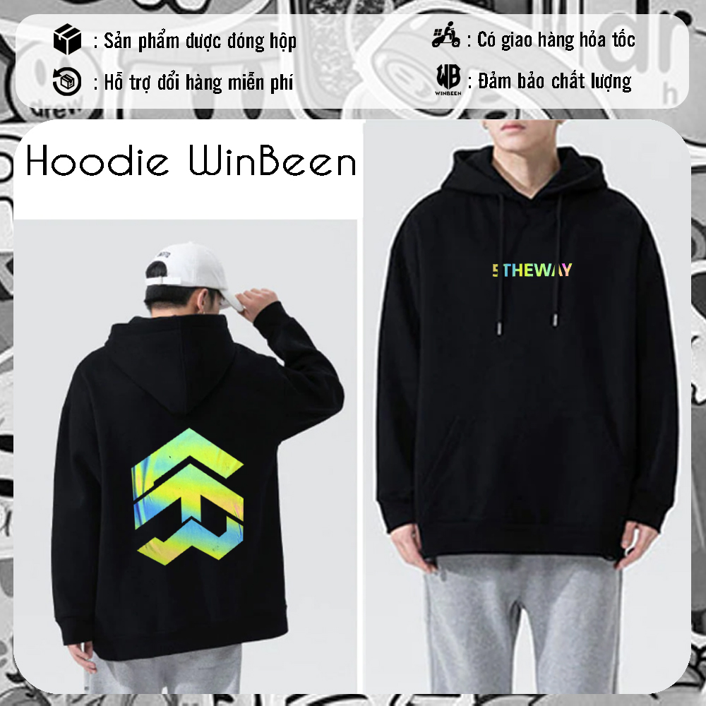 Hoodie unisex WinBeen phong cách streetwear dáng rộng vải nỉ dầy in phản quang 7 màu mẫu hot trend thích hợp đi chơi đi du lịch
