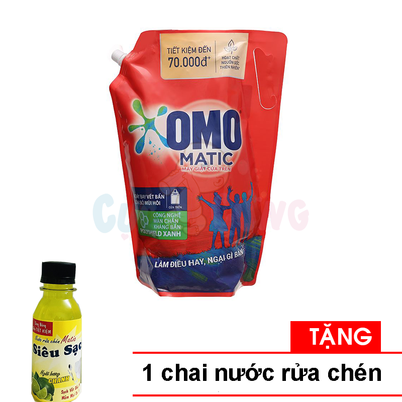 Nước giặt OMO Matic cửa trên túi 3.9kg Tặng 1 chai nước rửa chén Matic hương chanh