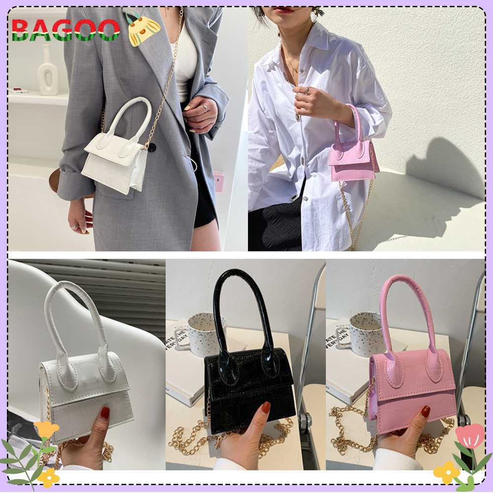 Túi Đeo Vai Mini BAGOO Cho Nữ, Túi Xách Nhỏ Đeo Chéo Một Vai Kẻ Sọc Bằng Da PU Thanh Lịch Thời Trang Cổ Điển Có Dây Xích