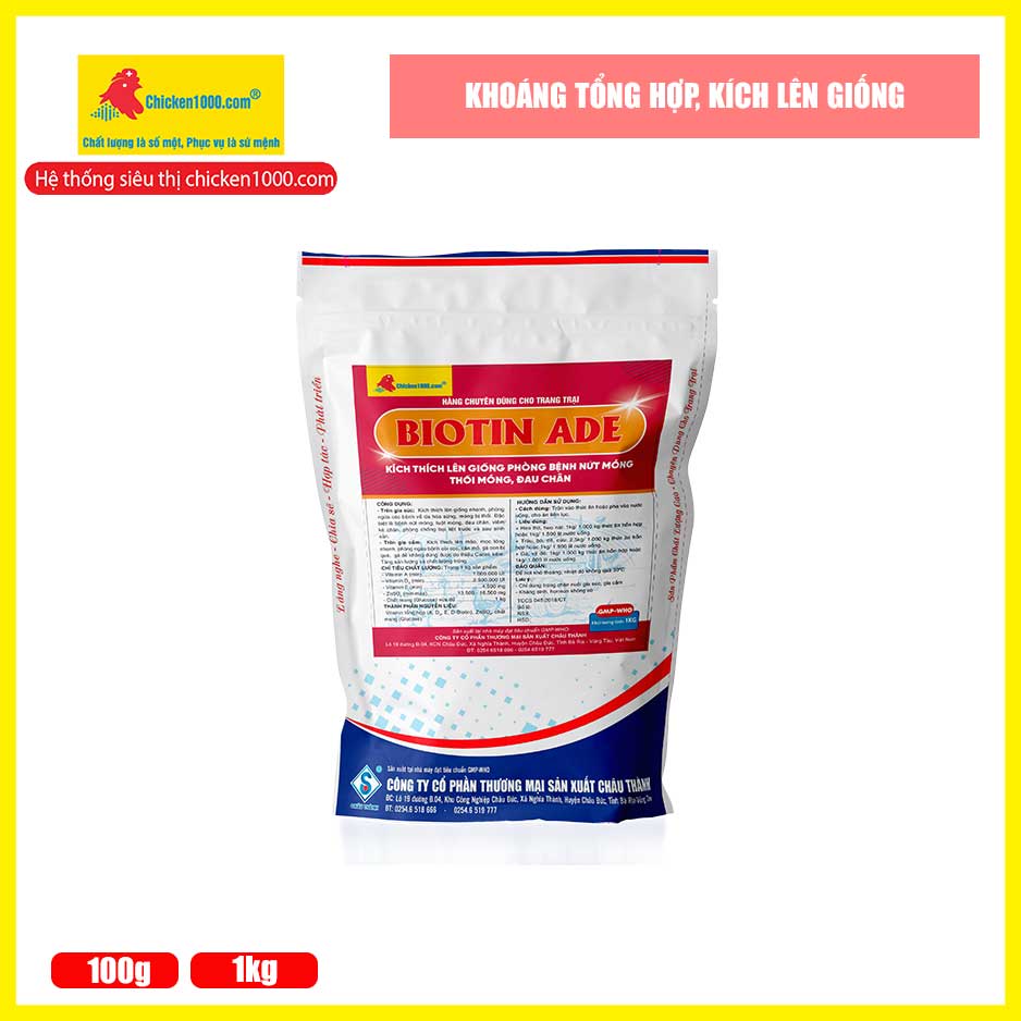 Thuốc Thú Y Biotin Ade Chicken1000 Vitamin Và Khoáng Tổng Hợp Cho Gà, Heo, Bò, Dê