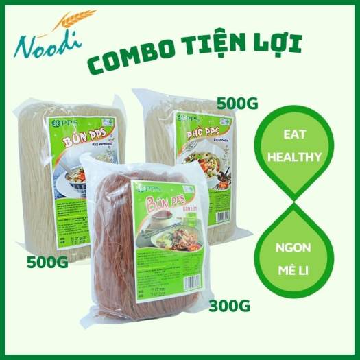 Combo bún phở PPS siêu ngon, siêu tiết kiệm (Bún PPS 500g, Phở PPS 500g, Bún gạo lứt PPS 300g)[Noodi]tiện lợi một click là mua trọn combo bún healthy cho gia đình mình