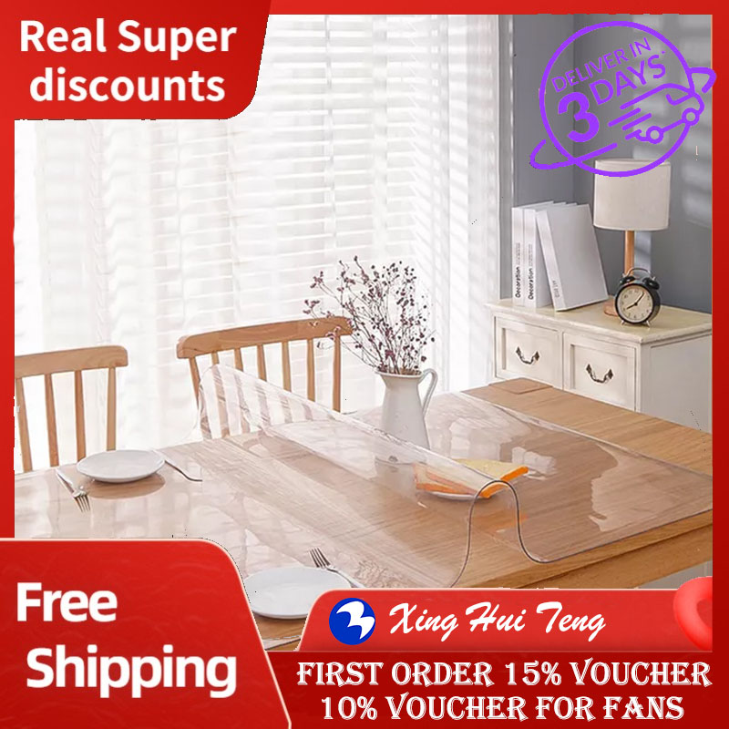 Gambar XHT 1.5mm Thick Clear Protective Round Table Pad Waterproof PVC Table Mat Cover Protector