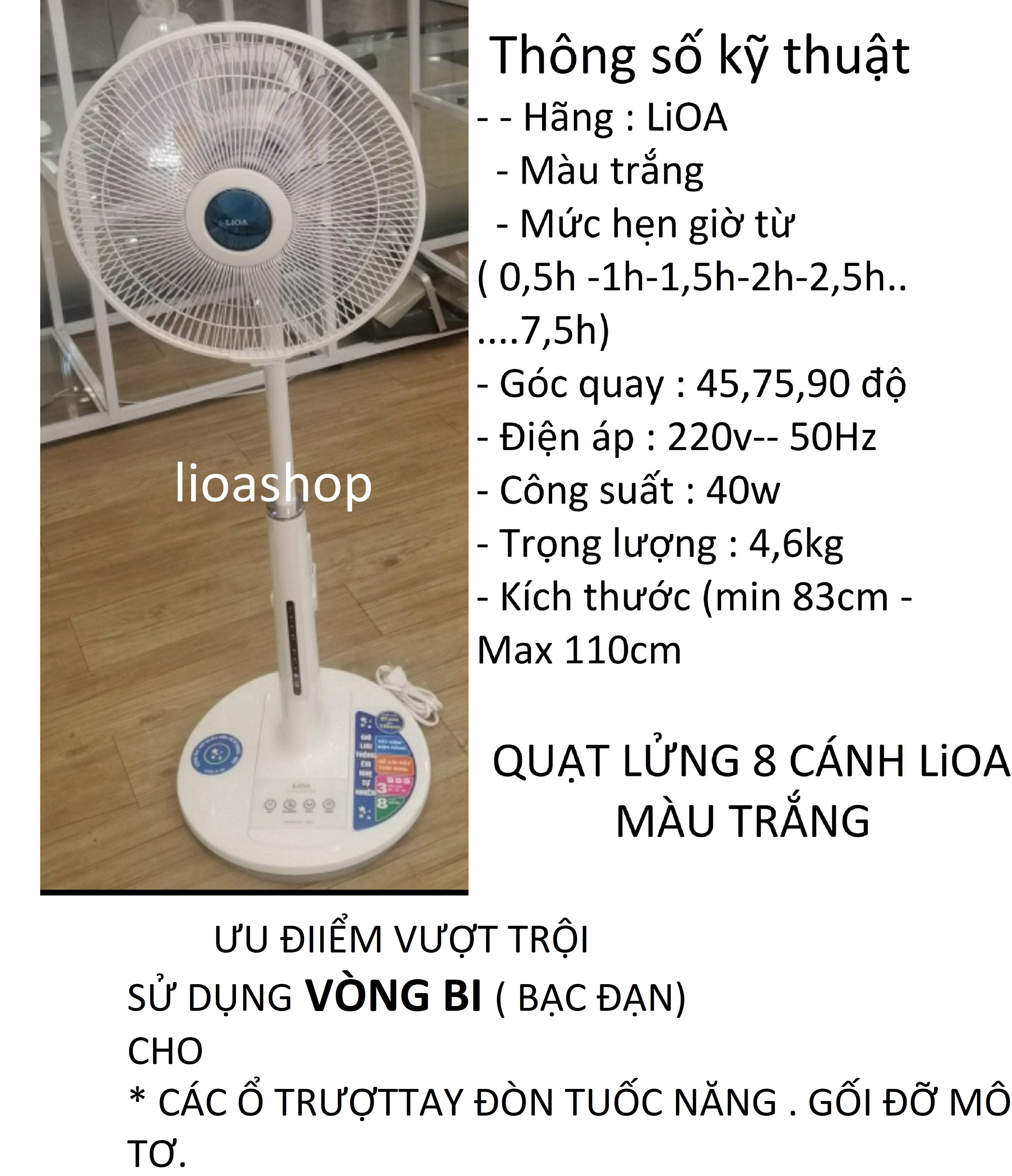 QUẠT LỬNG 8 CÁNH LiOA MÀU TRẮNG .