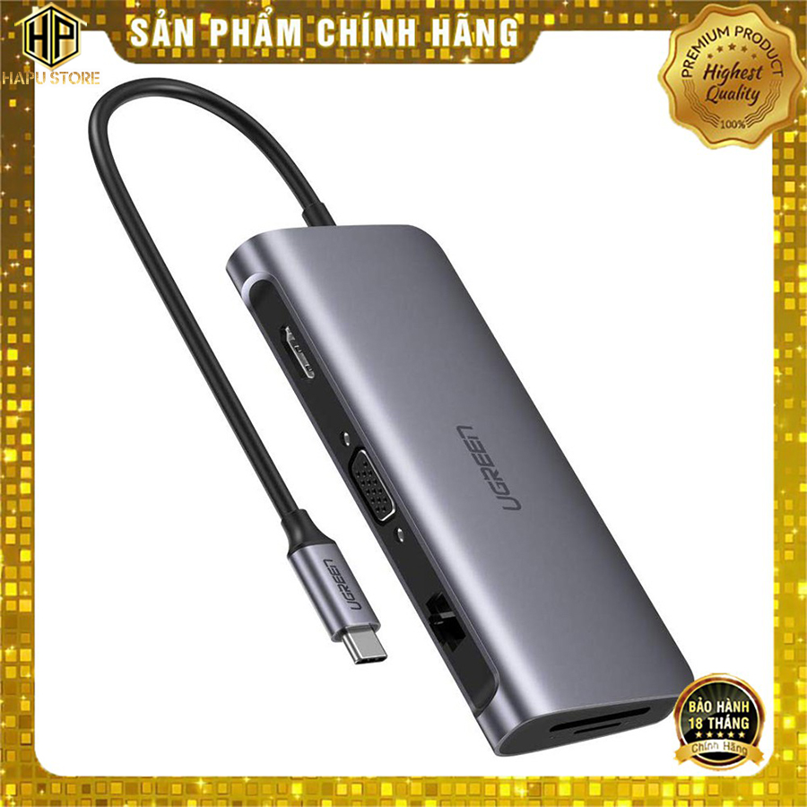 Ugreen 40873 - hub đa năng usb type c 6 in 1 cao cấp - hapustore