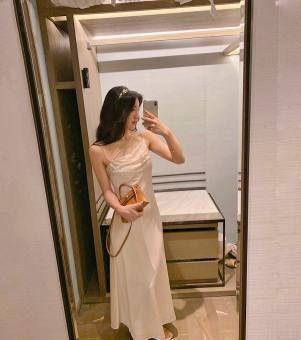 Đầm Maxi Phi Lụa Dây Kiểu (NUDE+TÍM+TRẮNG)