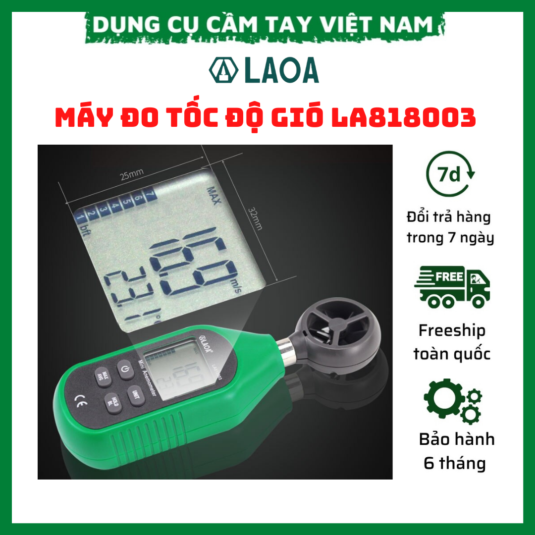 Máy đo tốc độ gió kỹ thuật số mini laoa la818003 màn hình hiển thị lcd
