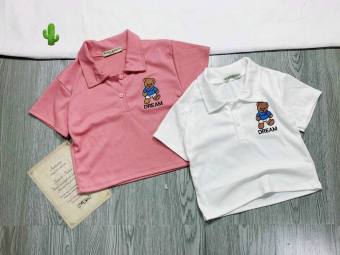 Áo croptop cổ bẻ thêu gấu xinh tươi pc