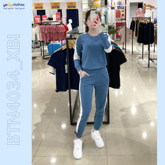 Đồ bộ nỉ nữ Thu Đông YODY mặc nhà đơn giản thanh lịch giữ ấm tốt BTN4034