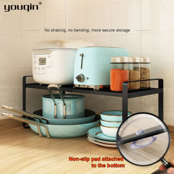 youqin Giá 2 tầng tủ nhiều ngăn kệ chia tầng ngăn chia chỗ để mặt quầy bếp có tầng chỗ để đồ kéo vào được chỗ để đồ trên bồn rửa giá để nồi giá để lò nướng lò vi sóng bộ đồ ăn nhà bếp đĩa giá phòng tắm kệ gia dụng giá đỡ đồ dùng