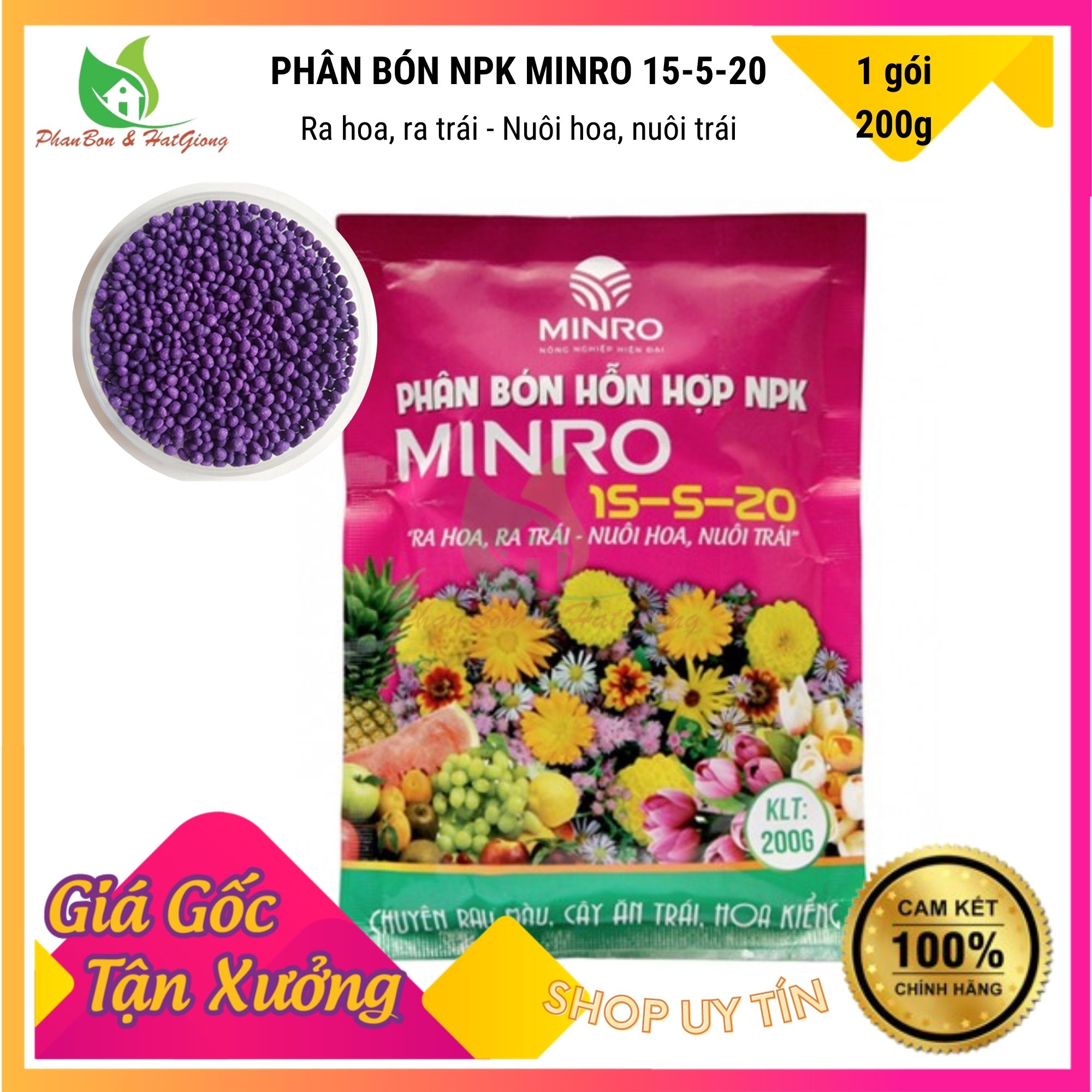 Phân Hỗn Hợp NPK 15-5-20 MINRO - Giúp Ra Hoa . Ra Trái, Chuyên Rau Màu, Cây Ăn Trái và Hoa Kiểng - Shop Phân Bón, Hạt Giống Rau Củ Quả, Xơ Dừa, Mùn Dừa, Đất Sạch Trồng Rau, Cây Cảnh Tp. Hồ Chí Minh
