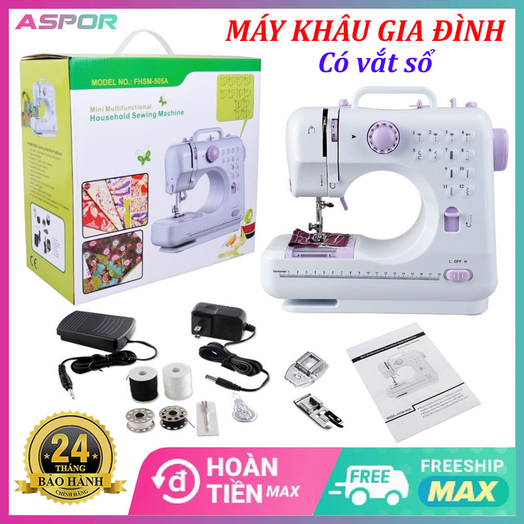 Máy may gia đình đa năng - Máy may mini loại tốt - Máy vắt sổ -Máy may điện -Tích hợp 12 kiểu may hàng chính hãng
