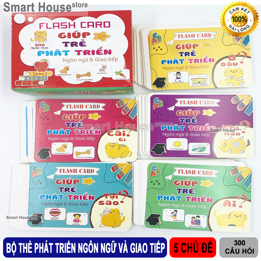 Bộ Thẻ Học Cỡ To 5 Chủ Đề 300 Câu Hỏi và Trả Lời Giúp Trẻ Em Phát Triển Tư Duy Ngôn Ngữ và Dạy Bé Giao Tiếp - Đồ Chơi Thẻ Học Thông Minh Loại Lớn