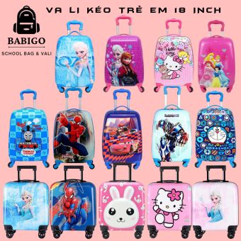 Vali kéo trẻ em 18 inch cho bé du lịch BABIGO hình kitty, siêu nhân, người nhện, elsa, doremon, công chúa, thỏ