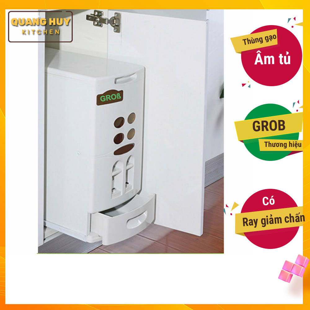 Thùng gạo âm tủ với 2 mức lấy gạo đựng được 18kg gạo thương hiệu Grob mã RB-18-4