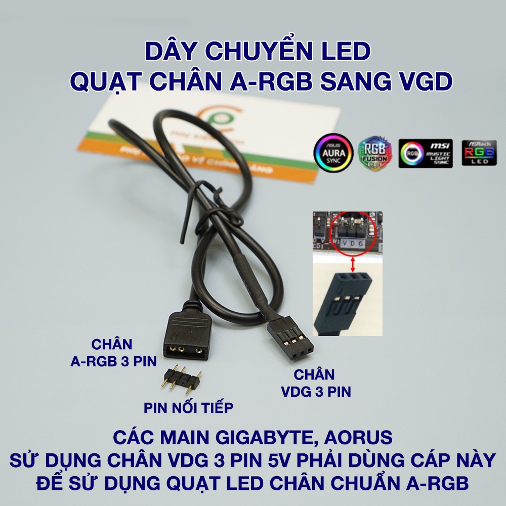Dây cáp chuyển LED 3 Pin 5v VDG sang Daisy chain (digital RGB của Phanteks, DeepCool, MetallicGear...) main Gigabyte