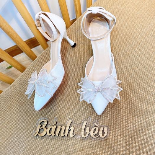 ❁ Giày Cao Gót Sandal Nữ Quai hậu nơ đính đá xinh Xuất sắc - cao 5p - Giày Bánh Bèo mã BuomV2