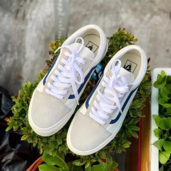 [Tặng Kèm Hộp] Giày Sneakers Vans Trắng Xám Sọc Xanh Dương R11 Giày Vans Style 36 Siêu Đẹp