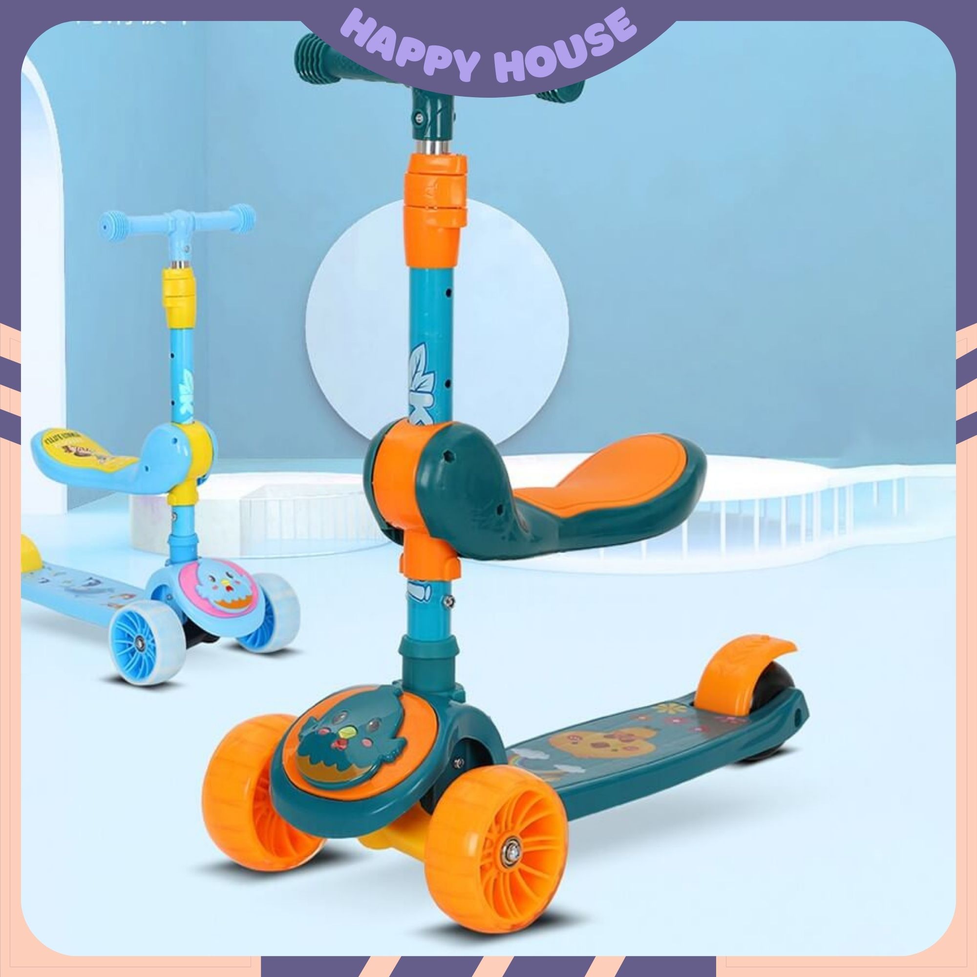 Xe trượt scooter, xe trượt có bệ ngồi cho bé, xe trượt 3 bánh, phát triển vận động cho bé