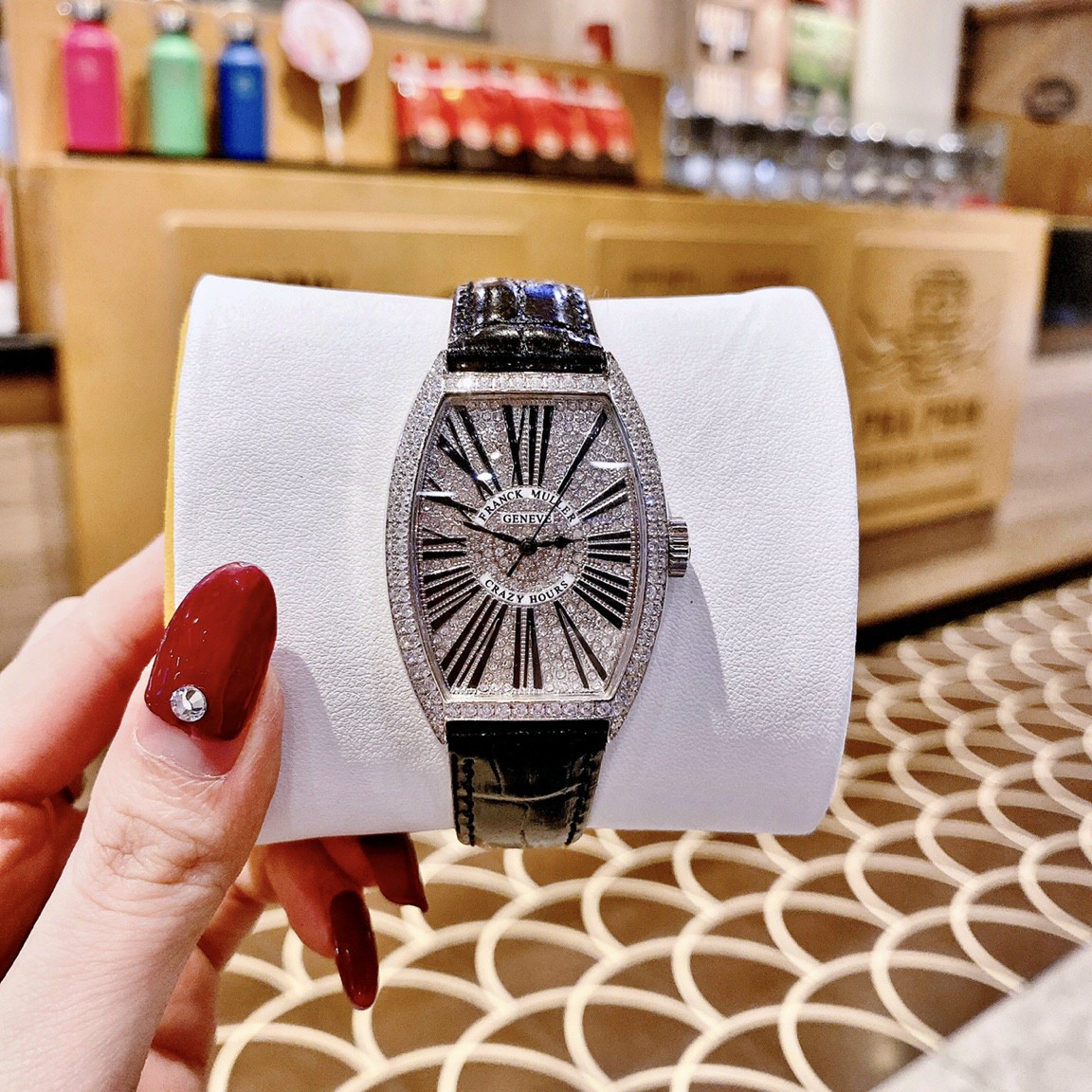 Đồng hồ nữ mặt vuông ?Franck Muller FM5850 size 36mm fullbox ,dây da , vỏ thép không gỉ , chống nước , đồng hồ nữ sang trọng