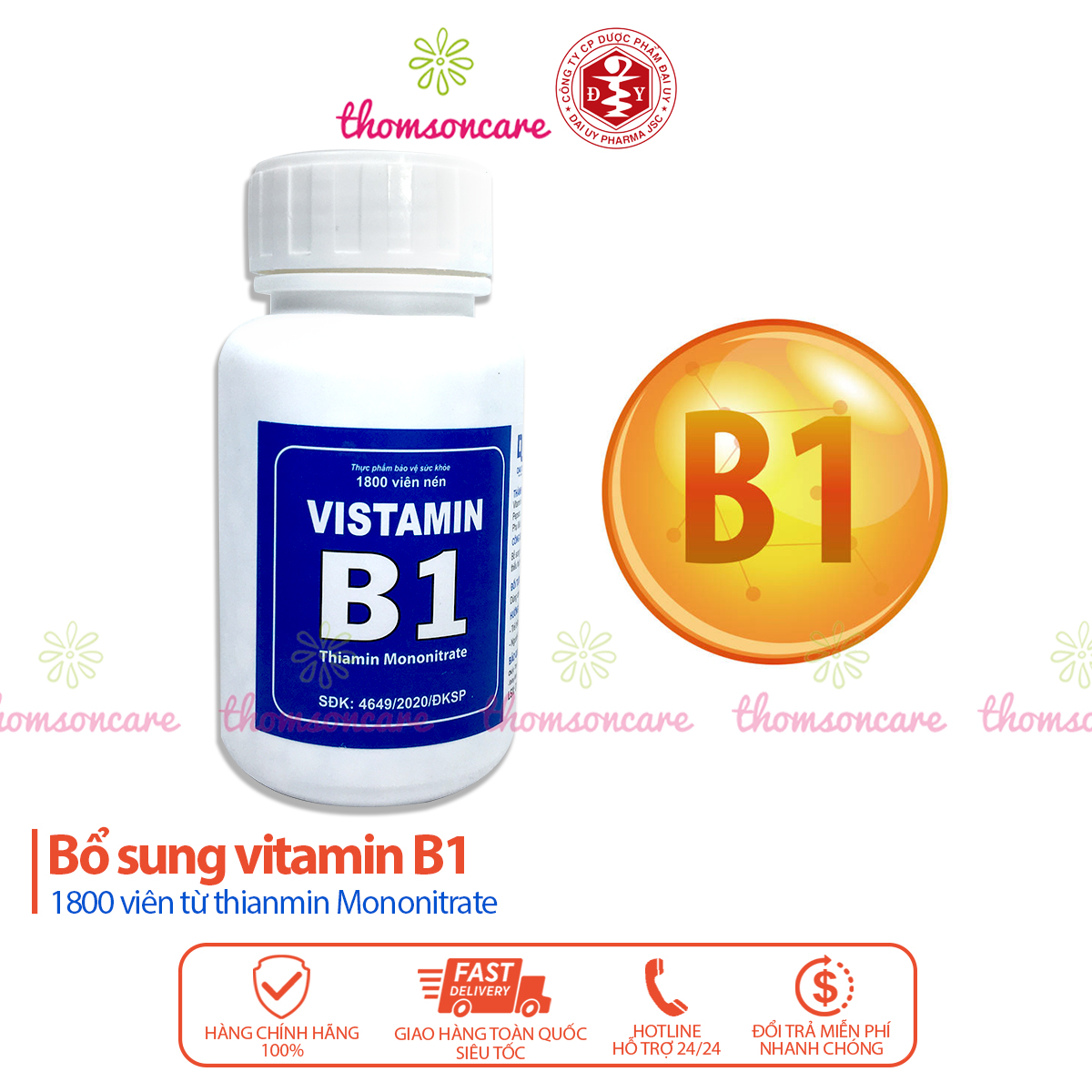 Bổ sung vitamin B1 đ.y dạng lọ 100 và 1800 viên uống giúp tiêu hóa tốt làm đẹp da mọc tóc