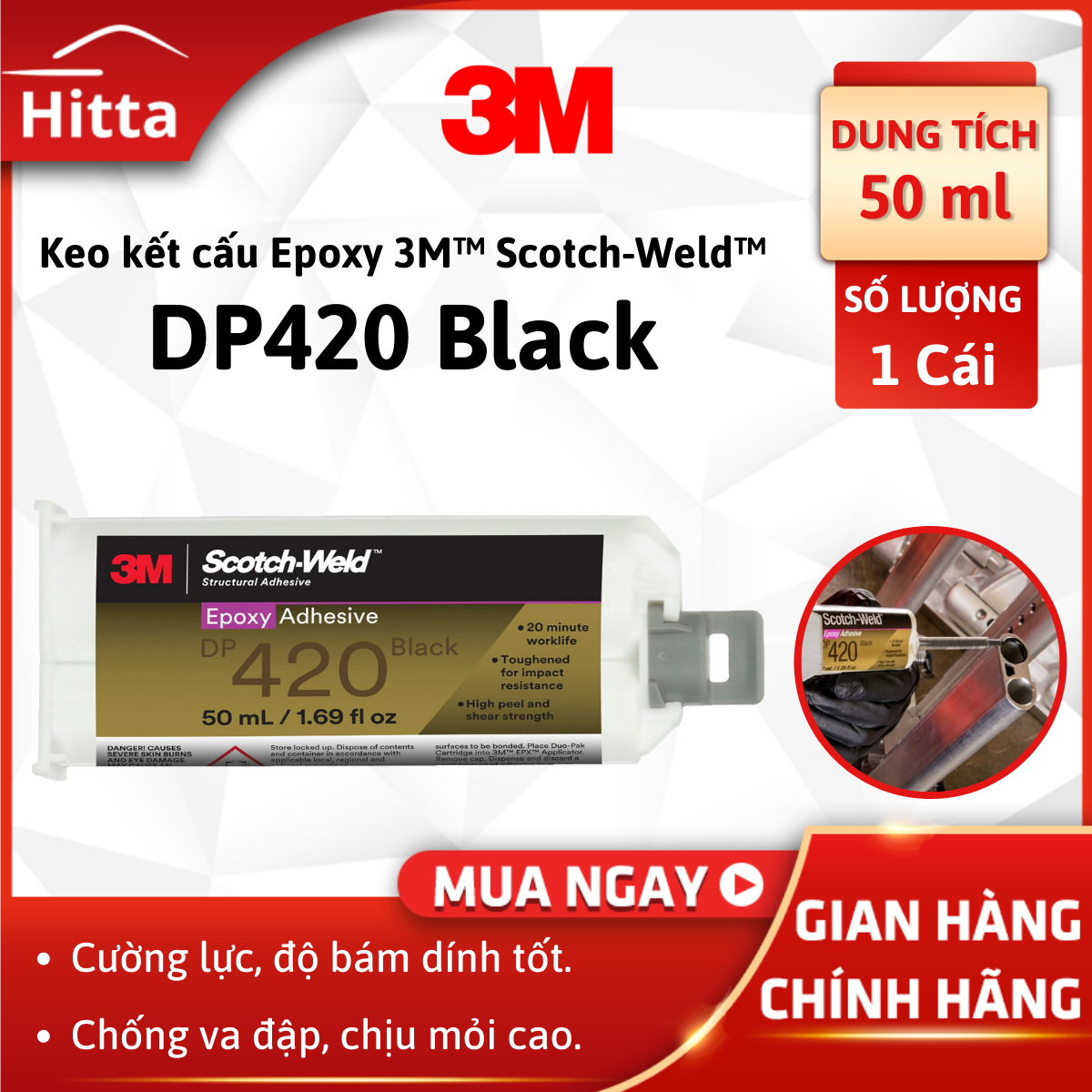 Keo Epoxy 3M Scotch-Weld DP420 black 50ml số lượng 1, keo dán đa năng siêu dính