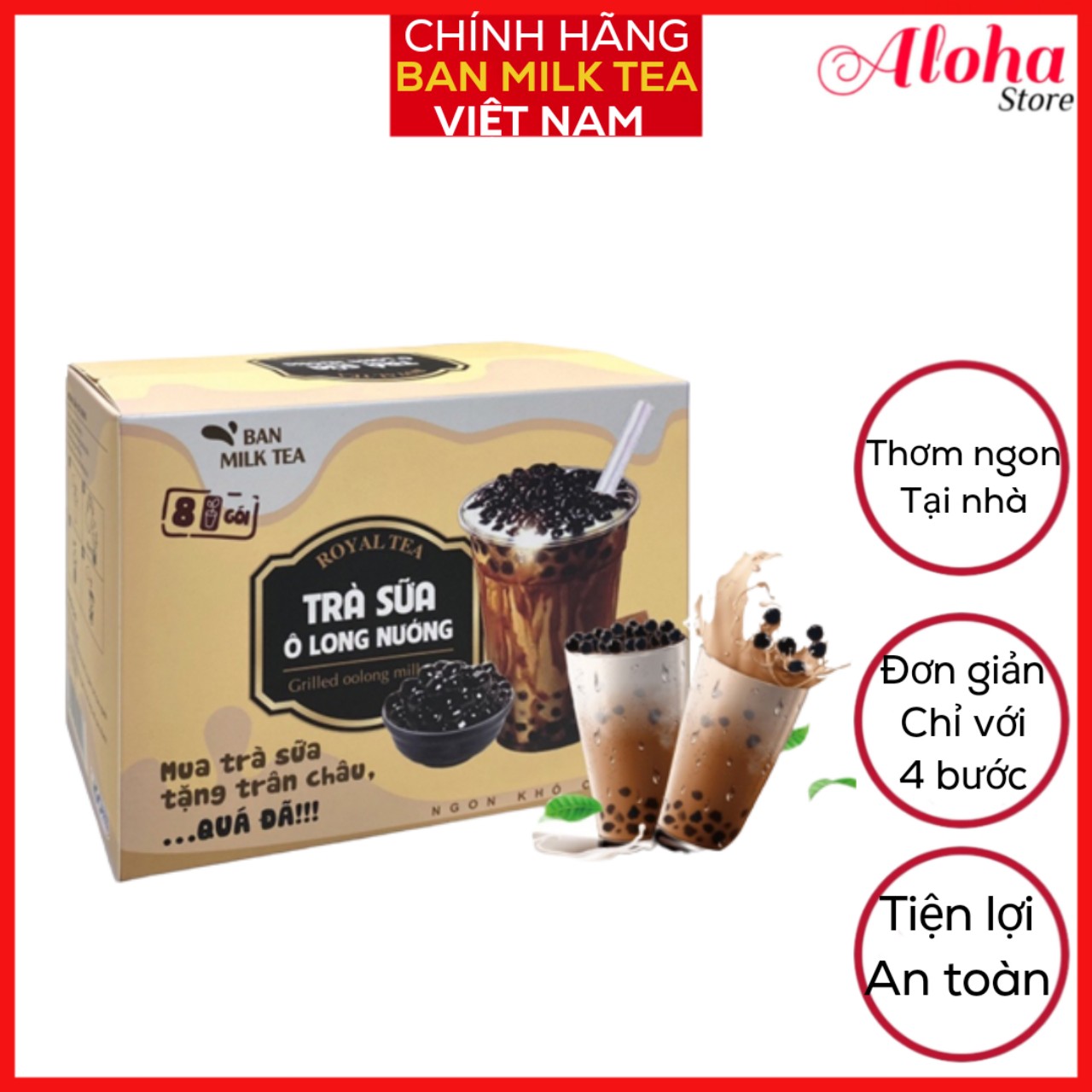 Trà sữa ô long nướng ban milk tea-tặng kèm trân châu - aloha store