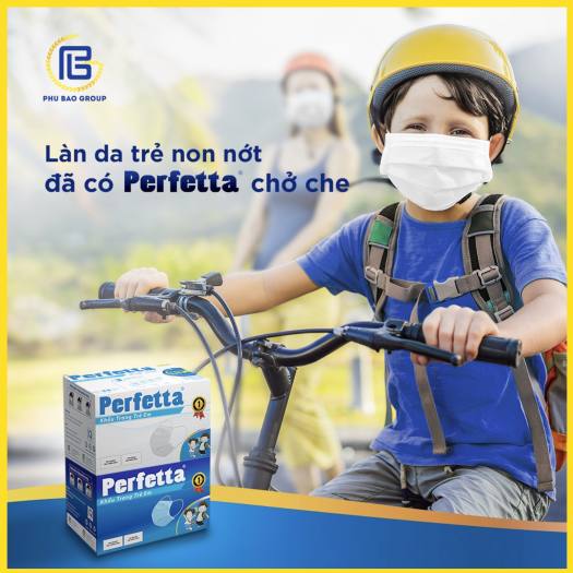 Khẩu trang y tế Perfetta Trẻ em 3 lớp kháng khuẩn, kháng virut màu TRẮNG (35 cái/ hộp) đóng gói riêng từng cái