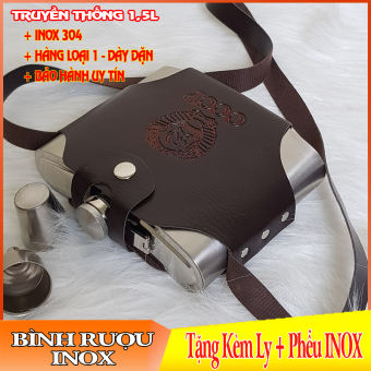 Bình Inox CCCP 304 1L, bình tông quân đội, bình tông inox - Khuyến mại phễu rót + bao da