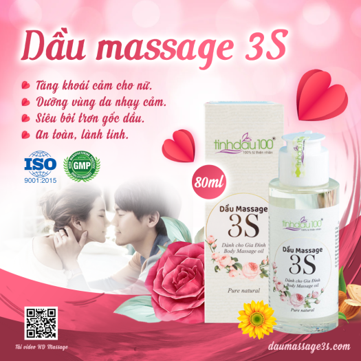 Dầu bôi trơn massage 3S. Dầu massage body toàn thân, Yoni. Tinh dầu massage body hoa hồng dưỡng da dung tích 80ml. Tặng video hướng dẫn massage Tinh Dầu 100 Store
