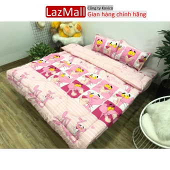 Bộ chăn phao ga gối kèm vỏ gối ôm cotton poly gồm 5 món mẫu con báo hồng Sunzin  Kho chăn ga gối, ga giường, drap giường