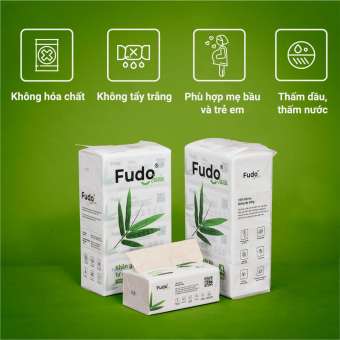 Khăn giấy tre Fudo - 8 gói giấy rút (2 Túi) - Giấy ăn Fudo: 100% bột tre, không tạo mùi, không tẩy trắng