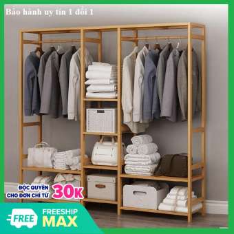 Tủ treo quần áo gỗ tre mẫu lớn 145x30x165cm, giàn treo quần áo,cây treo quần áo, kệ treo quần áo, tủ quần áo