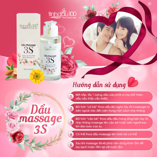 Dầu bôi trơn massage 3S. Dầu massage body toàn thân, Yoni. Tinh dầu massage body hoa hồng dưỡng da dung tích 80ml. Tặng video hướng dẫn massage Tinh Dầu 100 Store