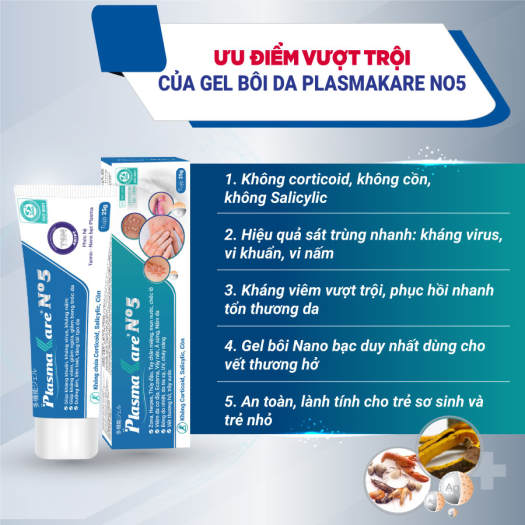 Gel bôi Nano Bạc PlasmaKare No5 kháng khuẩn, kháng nấm, virus...chống viêm, giảm ngứa, tái tạo da, chuyên sâu cho bệnh về da