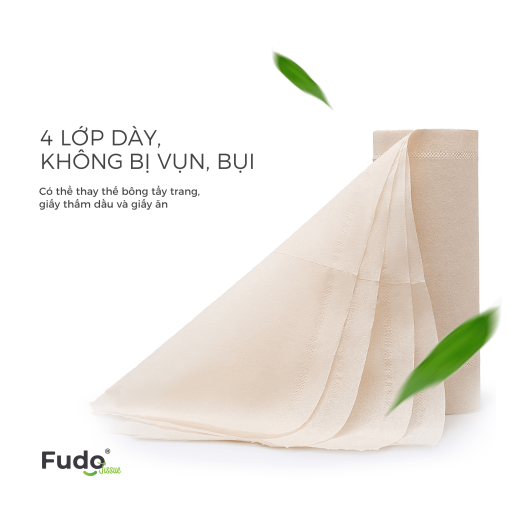 Khăn giấy tre Fudo - Combo (4 gói giấy rút + 10 cuộn không lõi) - Giấy vệ sinh Fudo: 100% bột tre, không tạo mùi, không tẩy trắng