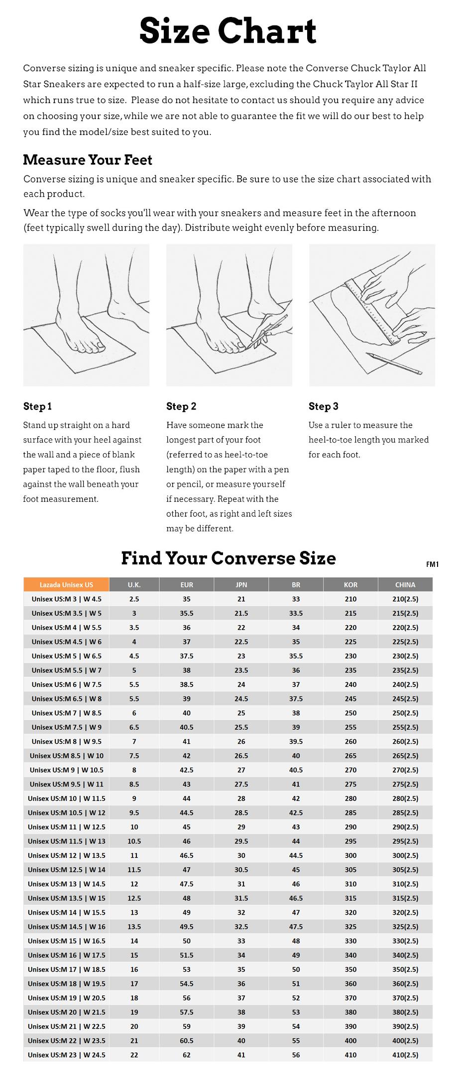 converse jack purcell size guide
