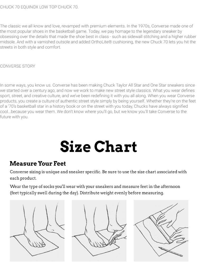 converse chuck 70 size guide