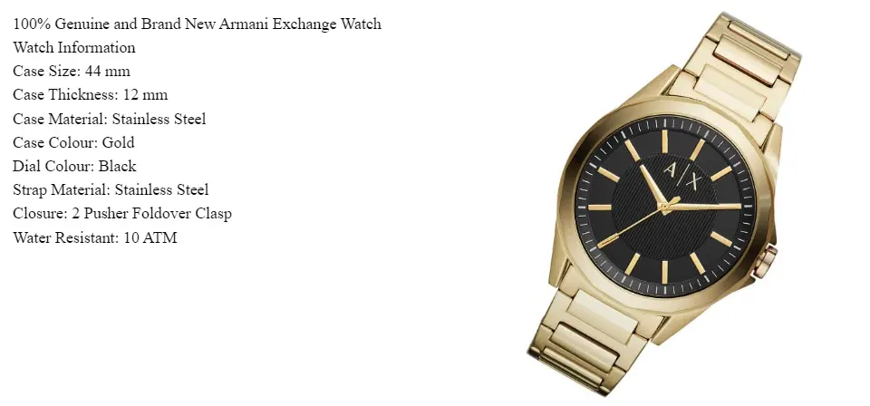 armani exchange 10 atm gold
