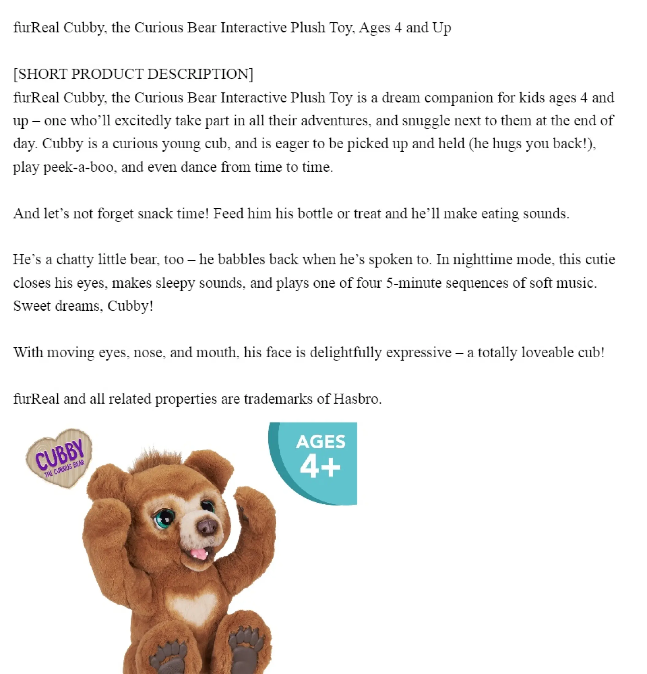 furreal cubby bear accessories