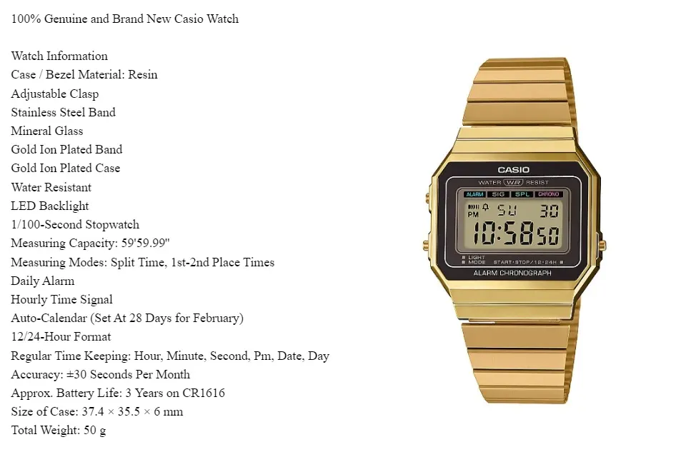 casio a700 gold