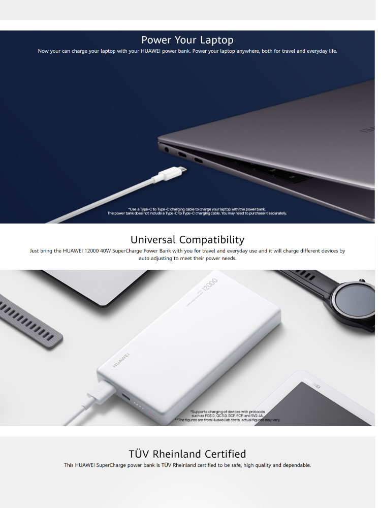 Huawei 12000 mAh 40W SuperCharge Powerbank CP12S with Free 5A USB